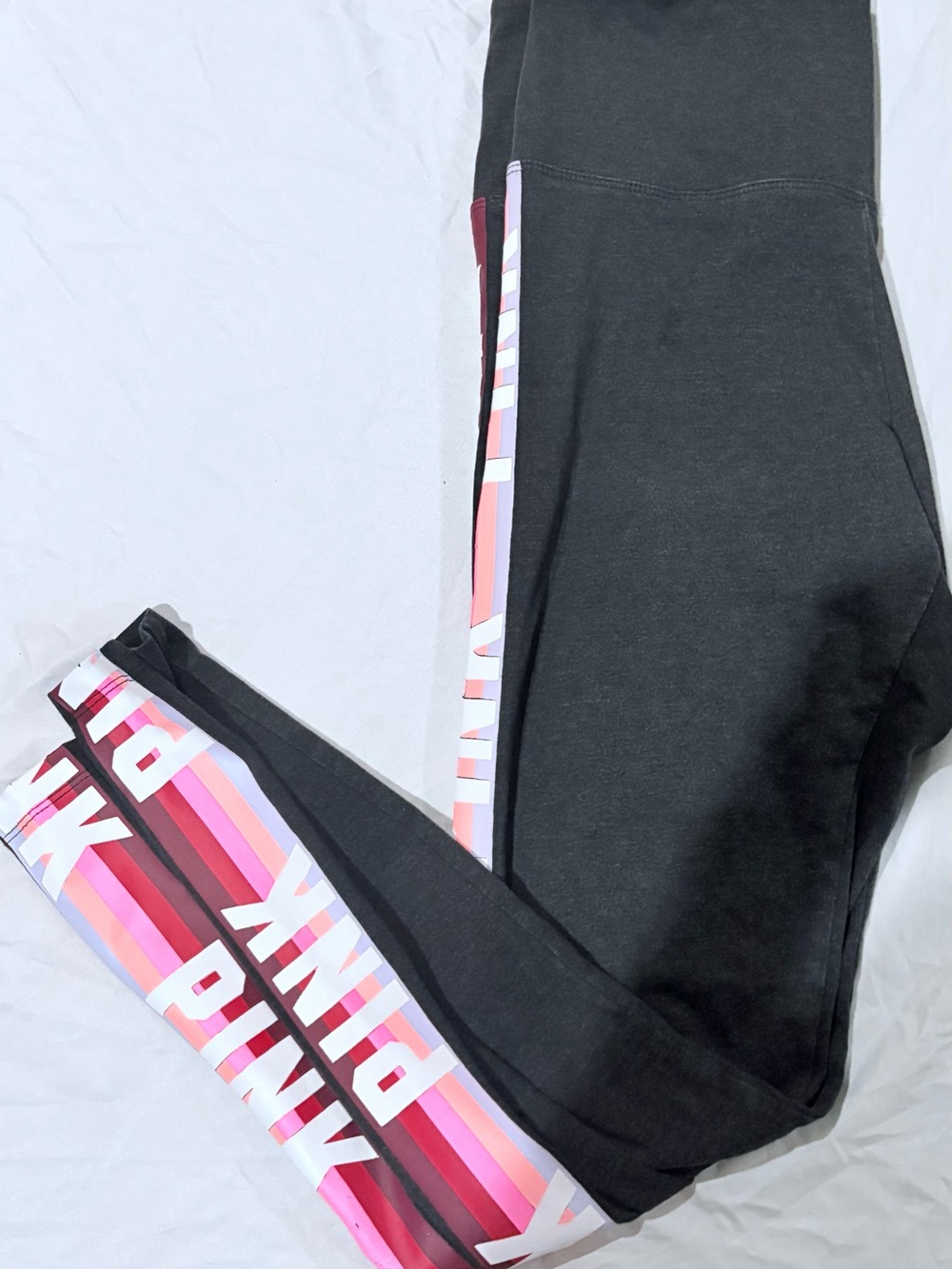 PINK Victoria's Secret Dark Gray Leggings with Pink Stripe Panel